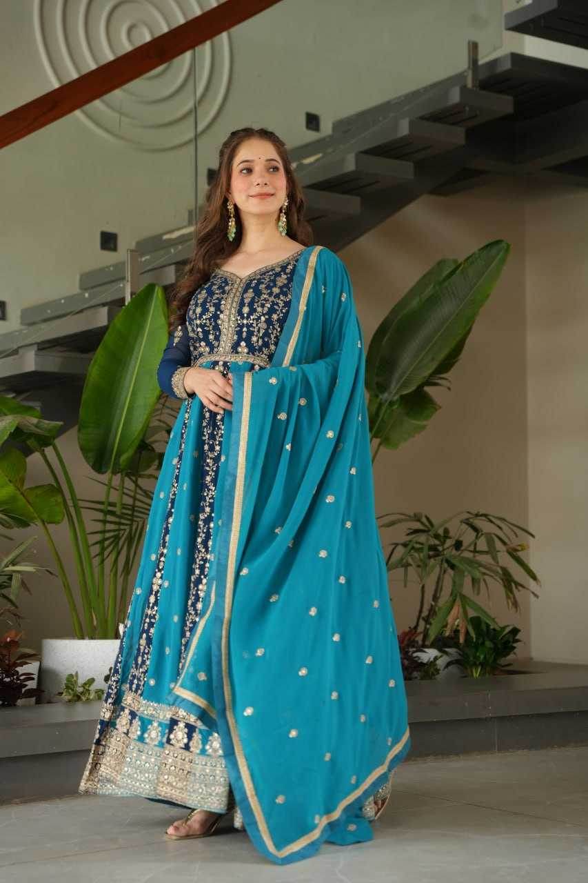 Faux Blooming Gown With Dupatta Sequin Gowns - MYLUXURY LANE ENTERPRISE